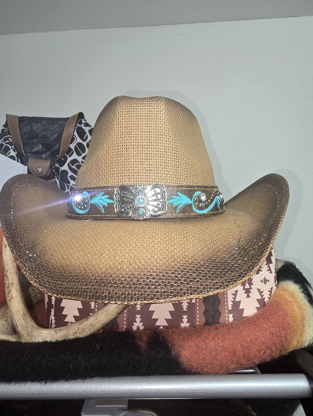Brown Western Butterfly Concho Detail Cowboy Hat‎ NWT